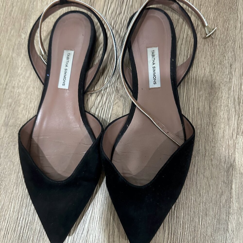 Tabitha Simmons Suede Black Flat Size 39.5